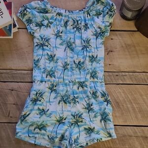 Old Navy Girls Palm-Print Romper in Blue, Green & White